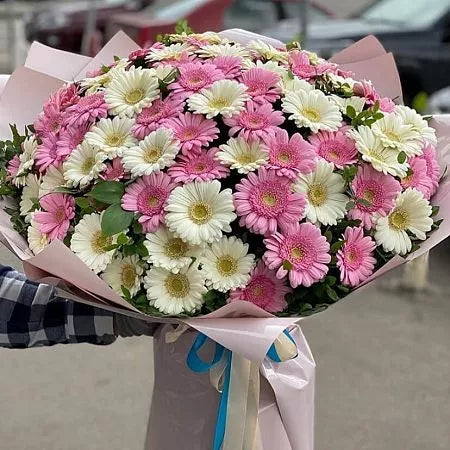 Flower bouquet of 101 gerberas with eucalyptus