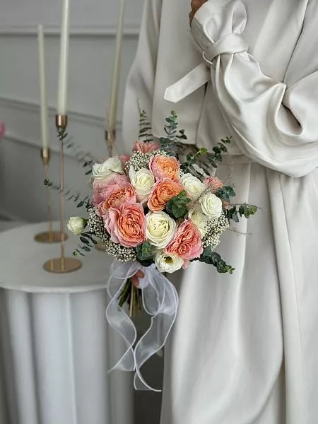 Wedding bouquet "Daenerys" with peony rose, lisianthus and eucalyptus