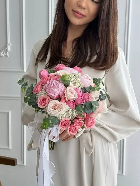 Wedding bouquet "Caitlin" with peony, spray rose and eucalyptus