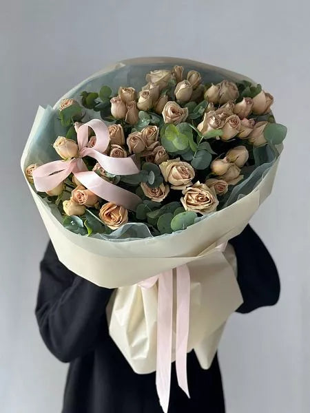 Flower bouquet "Yamamoto" with spray rose and eucalyptus