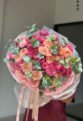 Flower bouquet "SALMA" with peony rose and eucalyptus