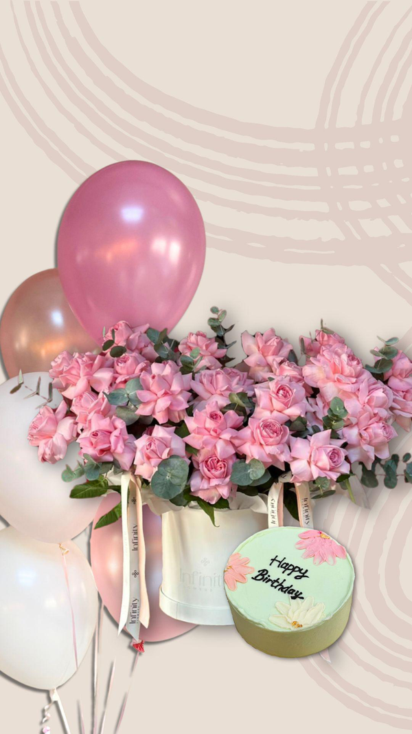 Set "Dream Day" with flower box, balloons and birthday cake