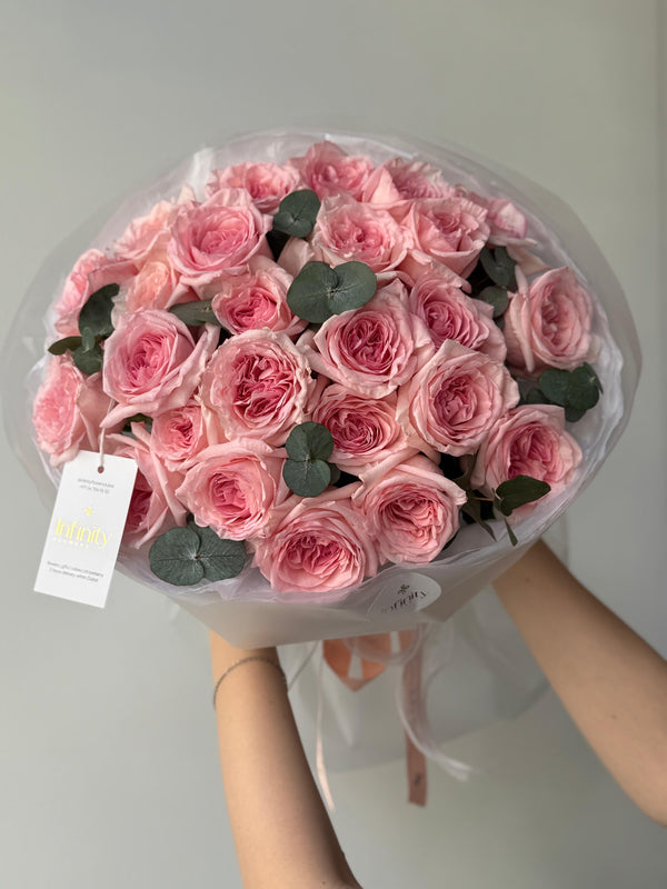 Flower bouquet with 25 peony rose O'Hara