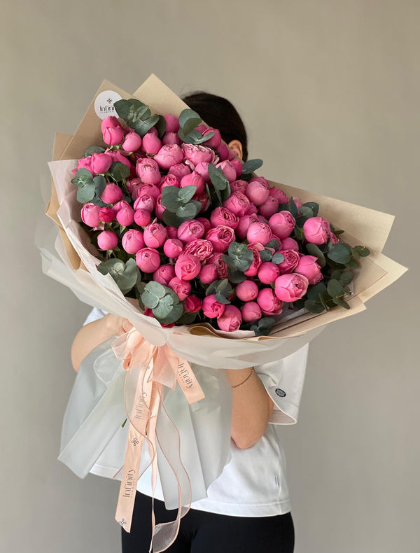 Flower bouquet with 25 peony spray rose and eucalyptus