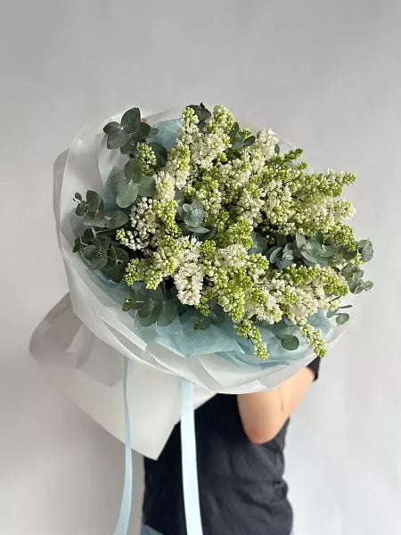 Flower bouquet  "Spring charm" with white lilac and eucalyptus