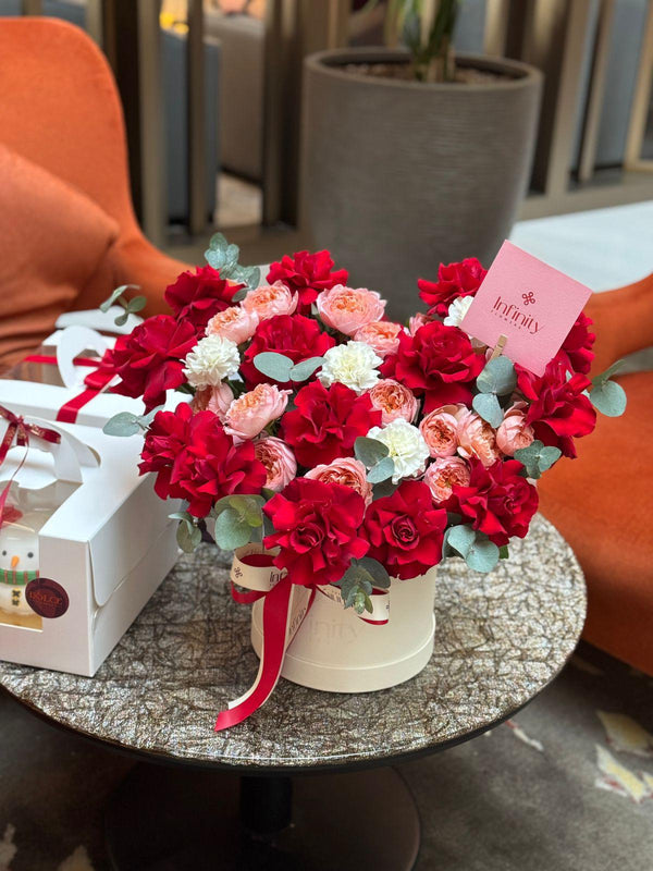 Flower bouquet "Aliyah RED" with rose, peony spray rose and carnation