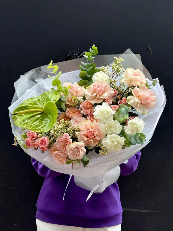 Flower bouquet "FlowBloom" with anthurium, carnation and peony rose