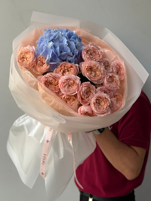 Flower bouquet "Love" with hydrangea and peony rose