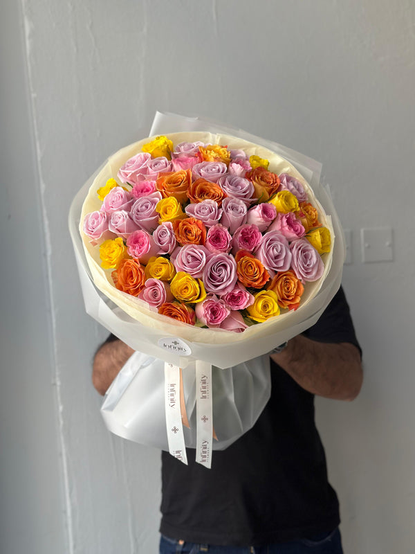 Flower bouquet with 50 bright MIX roses