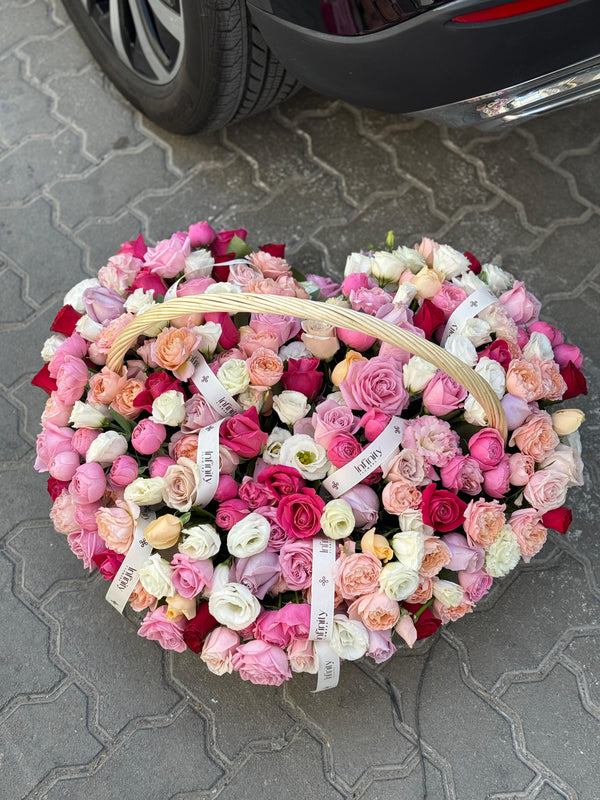 Flower VIP basket "Big love" with peony rose, rose and lisianthus