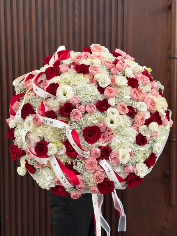 Flower VIP bouquet "Red Surprise" wuth hydrangea, peony rose and lisianthus