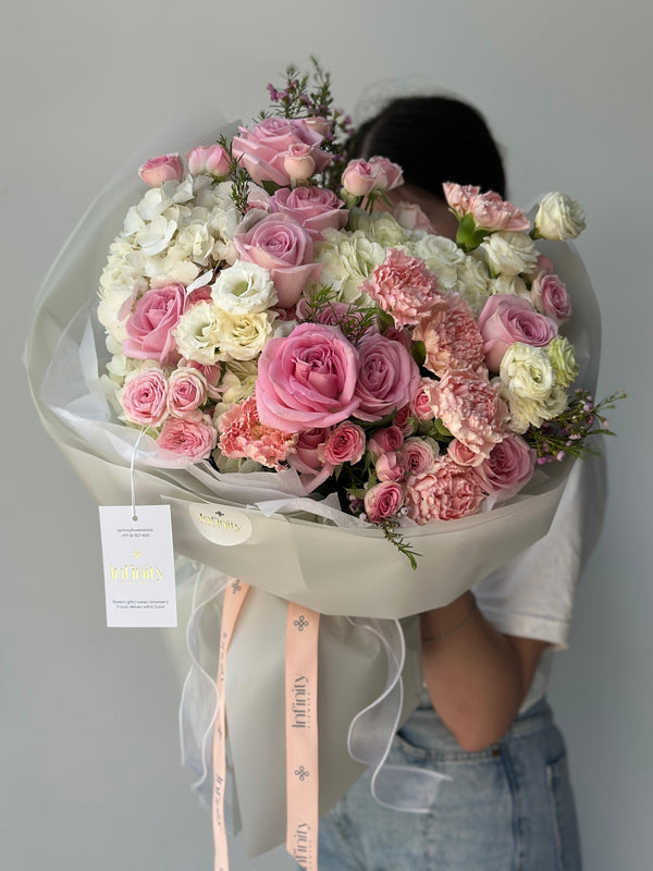 Flower Bouquet "Elysian" with hydrangea, spray rose, lisianthus and carnation