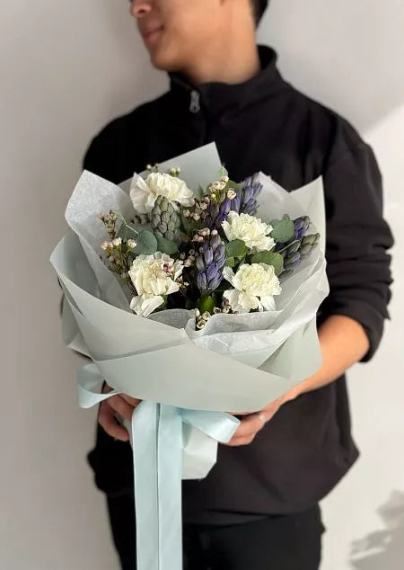 Flower bouquet "Blooming Garden" with carnation and hyacinth