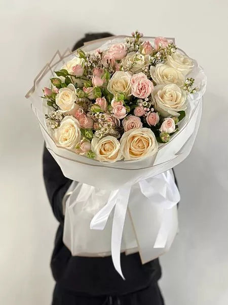 Flower bouquet "Zhao" of rose and chamelaucium