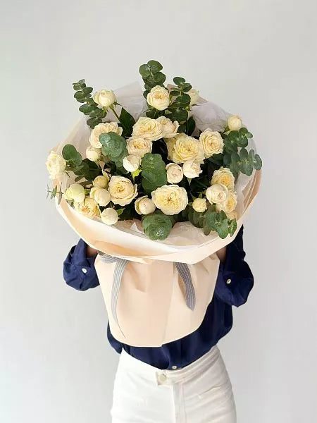 Flower bouquet "Eda" with peony rosex and eucalyptus